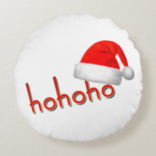 Coussins Ronds HoHoHo Casquette de Noël Rouge Blanc Simple