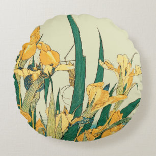 Coussins Ronds Hokusai grasshopper et iris Japon