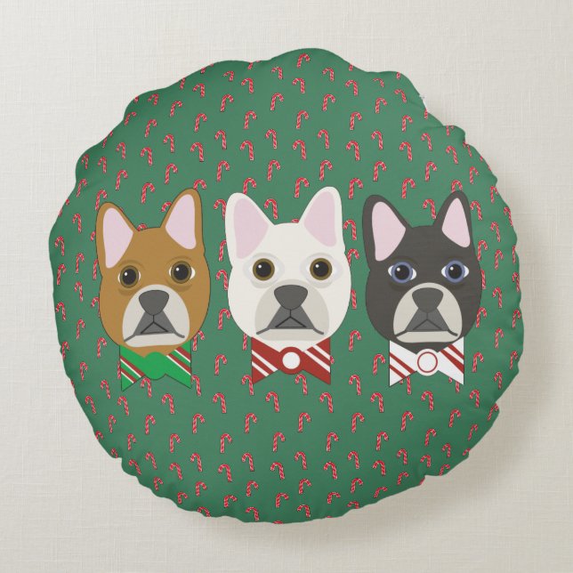 Coussins Ronds Holiday Pups Candy Cane (Dos)