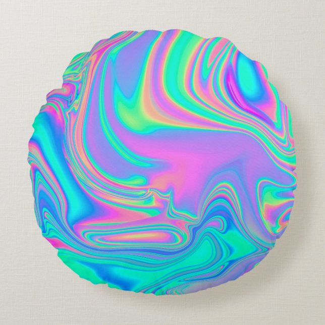 Coussins Ronds Holographie Iridescente : Neon Marbled Texture (Devant)