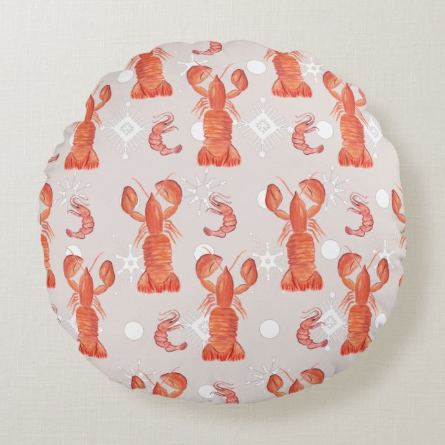 Coussins Ronds Homard Crustacé Aquarelle Snowflake Motif (Devant)