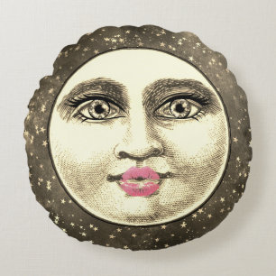 Coussins Ronds Homme vintage femme dans la lune whimssunique sépi