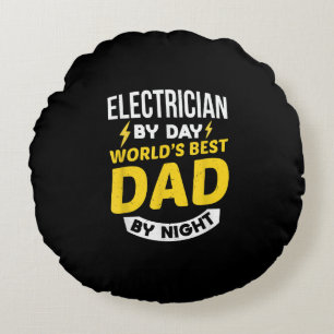 Coussins Ronds Hommes Électricien De Jour Mondes Meilleur Papa De