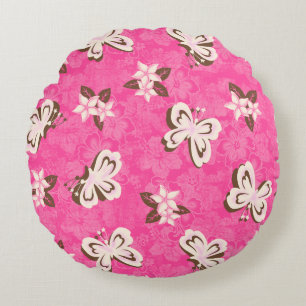 Coussins Ronds Honolua Plumeria Papillon et Hibiscus Hawaïen