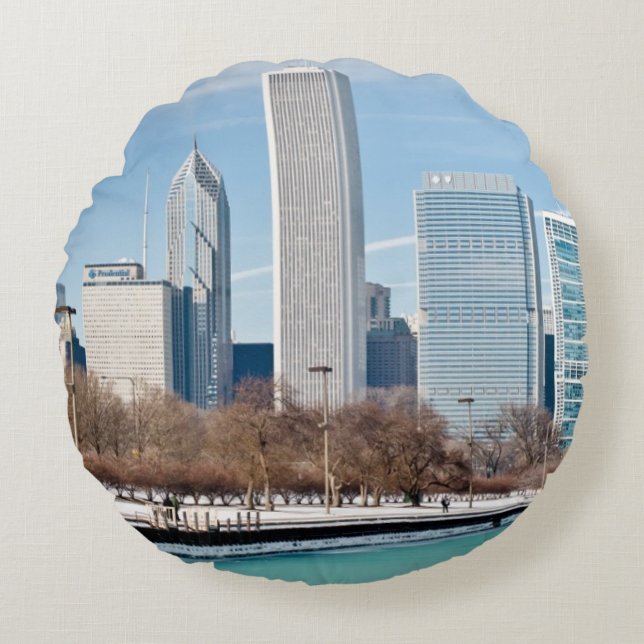 Coussins Ronds Horizon de Chicago à travers le lac Michigan (Devant)