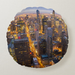 Coussins Ronds Horizon du centre de Chicago au crépuscule
