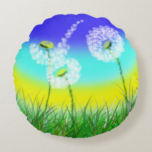 Coussins Ronds Horloge de mauvaises herbes peinte à l'huile,