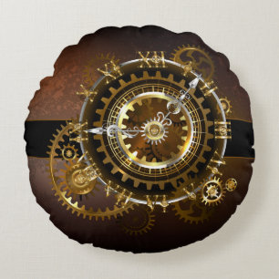 Coussins Ronds Horloge Steampunk avec des engrenages anciens