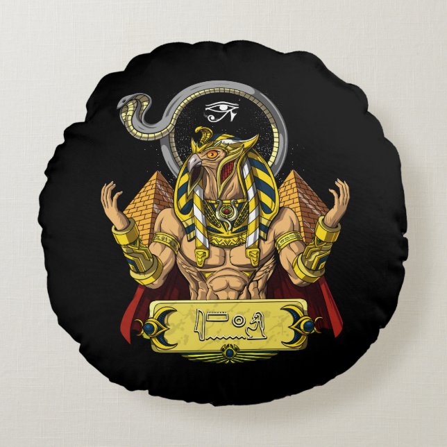 Coussins Ronds Horus Egyptian God Ra Pyramide Ancient Mythology (Devant)