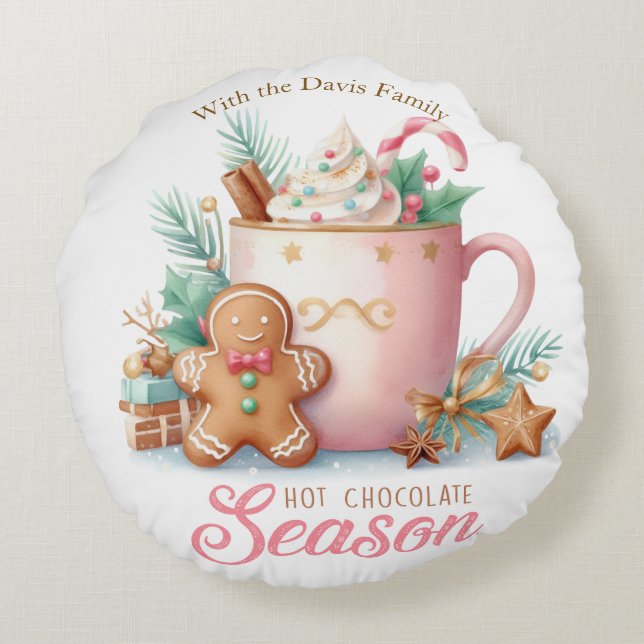 Coussins Ronds Hot Chocolate Christmas Season Round Pillow  (Dos)