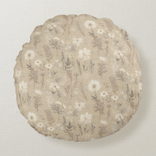 Coussins Ronds Housse de couette et oreillers floraux neutres élé