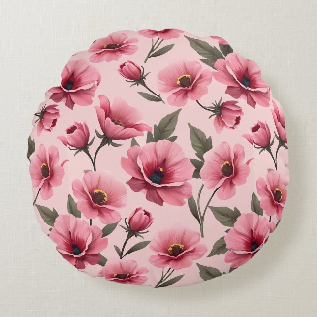 Coussins Ronds Housse de couette et taie d'oreiller florale rose  (Devant)