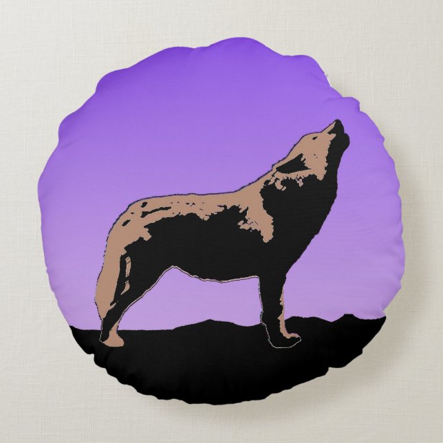 Coussins Ronds Howling Wolf at Sunset - Art faunique original (Dos)