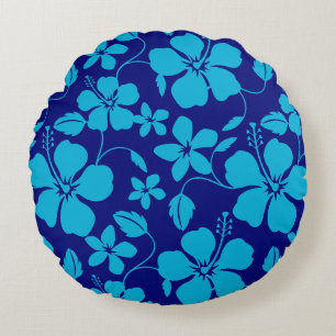 COUSSINS RONDS HULA HAWAIEN (HIBISCUS) BLEU FONCÉ ET CLAIR