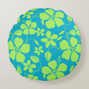 COUSSINS RONDS HULA HAWAIEN (HIBISCUS) SARCELLE/CITRON
