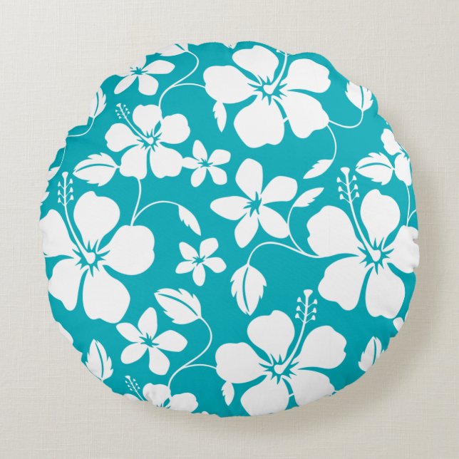 COUSSINS RONDS HULA HAWAIEN (HIBISCUS) TURQUOISE (Devant)
