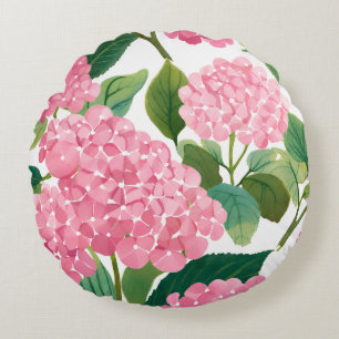 Coussins Ronds Hydrangea Rose Aquarelle Florale Côtière