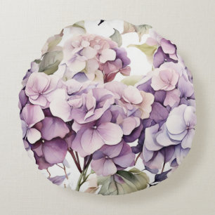 Coussins Ronds Hydrangeas aquarelle rose violet élégant