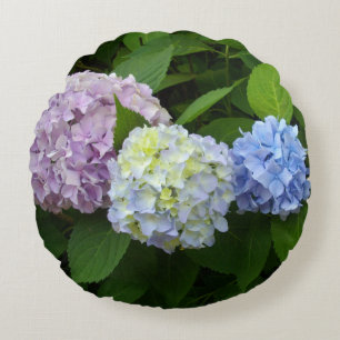 Coussins Ronds Hydrangeas fleurs roses fleurs bleues pourpres
