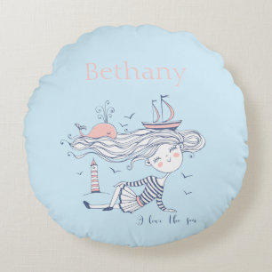 Coussins Ronds I Love the Sea Whimsical Nautical Personnalisé