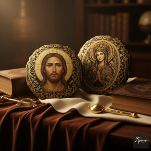 Coussins Ronds Icône byzantine du Christ - Jésus