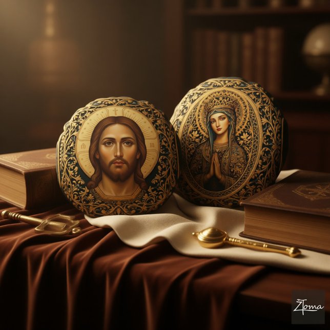 Coussins Ronds Icône byzantine du Christ - Jésus (Créateur téléchargé)