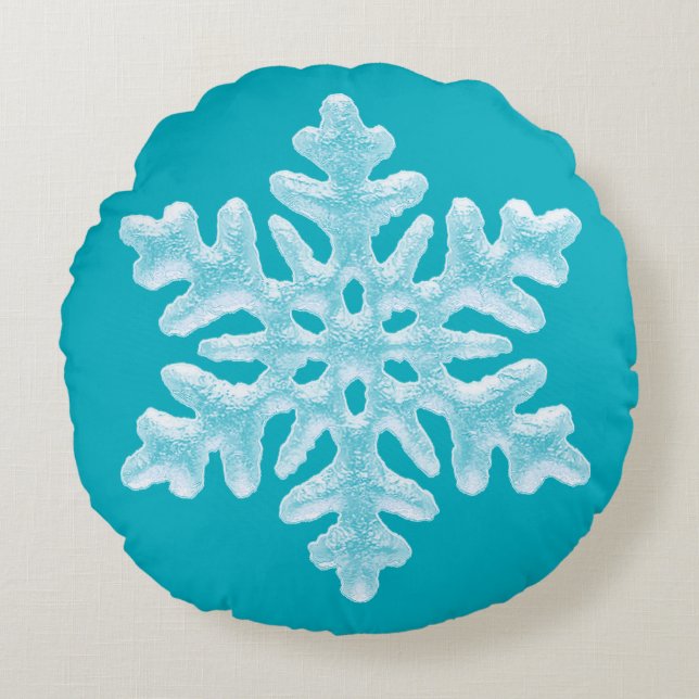 Coussins Ronds Icy Aqua Turquoise Gelé Flocon de neige Noël hiver (Devant)