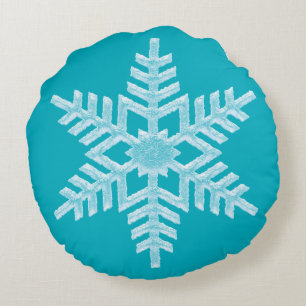 Coussins Ronds Icy Aqua Turquoise Gelé Flocon de neige Noël hiver