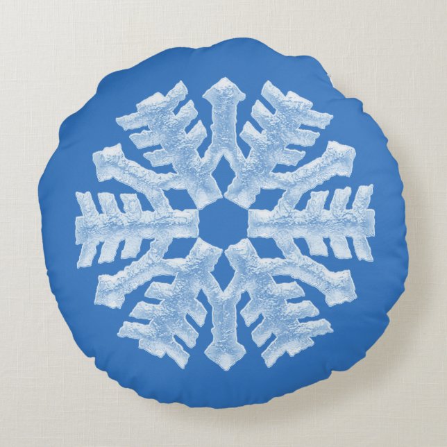 Coussins Ronds Icy Cool Bleu Froid Flocon de neige hiver Noël (Dos)