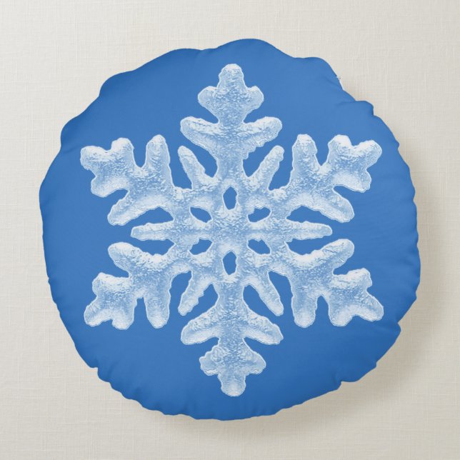 Coussins Ronds Icy Cool Bleu Froid Flocon de neige hiver Noël (Dos)