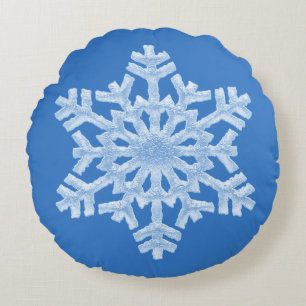 Coussins Ronds Icy Cool Bleu Froid Flocon de neige hiver Noël