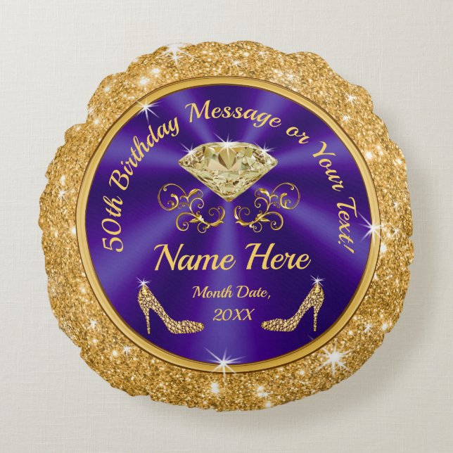 Coussins Ronds Idées cadeaux pour 50e anniversaire Femme, Personn (Devant)