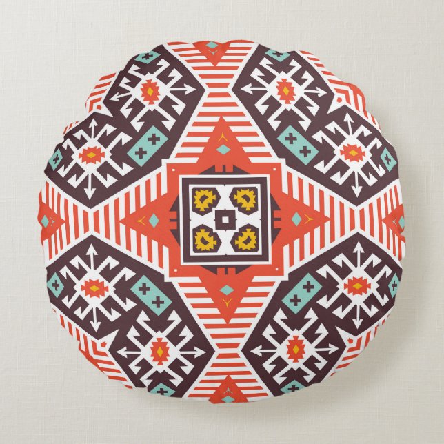 Coussins Ronds Ikat Aztec : Textes à rayures ethniques (Devant)