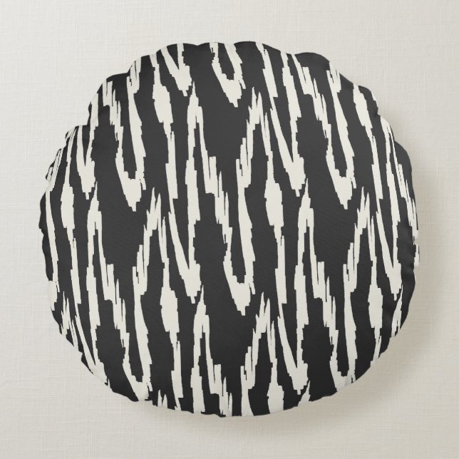 Coussins Ronds Ikat Brosse Charbon & Blanc Cassé (Devant)