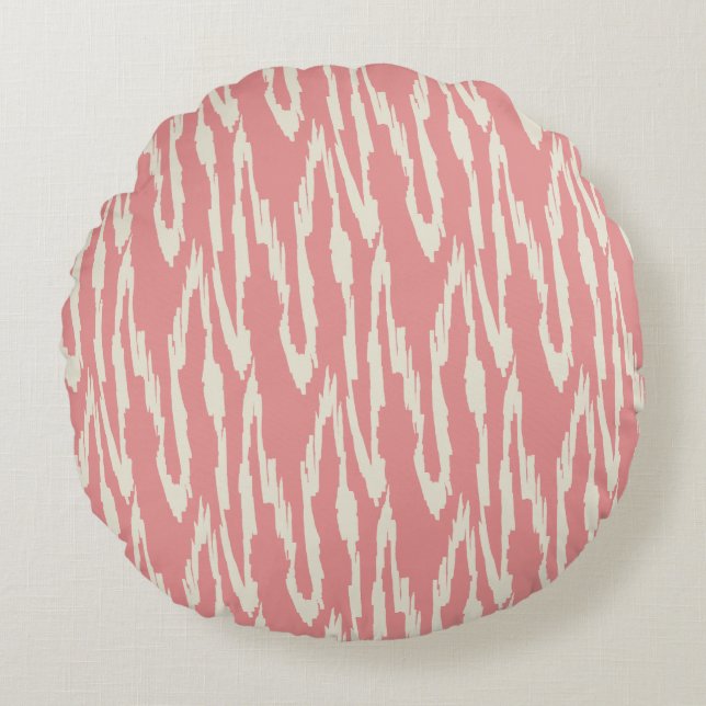 Coussins Ronds Ikat Brosse  Rose & Blanc Cassé (Devant)