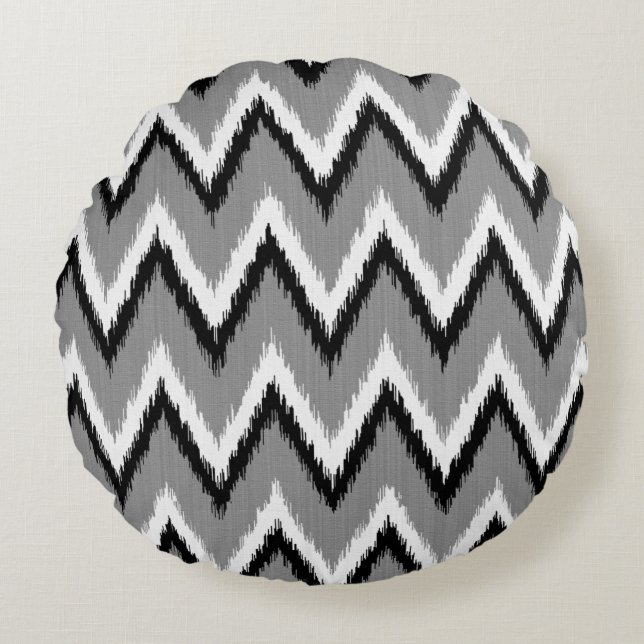 Coussins Ronds Ikat Chevron Gris / Gris, Noir & Blanc (Devant)