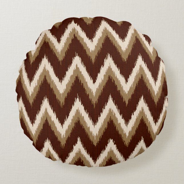 Coussins Ronds Ikat Chevron Stripes - Chocolat Brown & Beige (Devant)