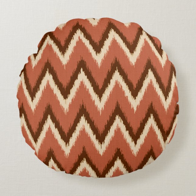 Coussins Ronds Ikat Chevron Stripes - Rouille, Brown et beige (Devant)