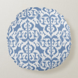Coussins Ronds Ikat damas mauresque - bleu ciel et blanc