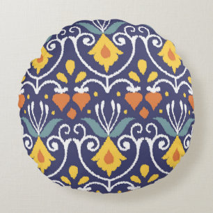 Coussins Ronds Ikat fait main : Tissu ethnique boho