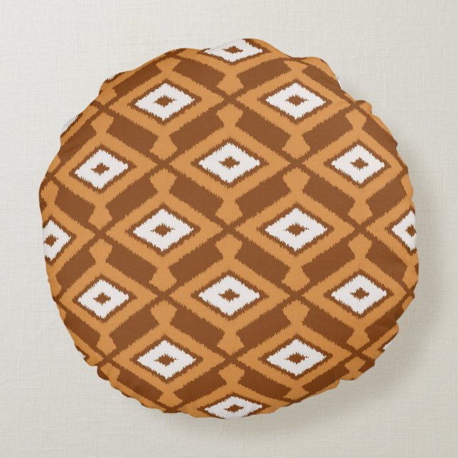 Coussins Ronds Ikat Motif - Brown, rouille et crème (Dos)