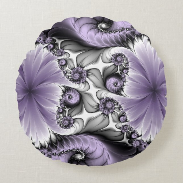 Coussins Ronds Illusion Lilac Abstrait Floral Fractal Art Imagina (Devant)