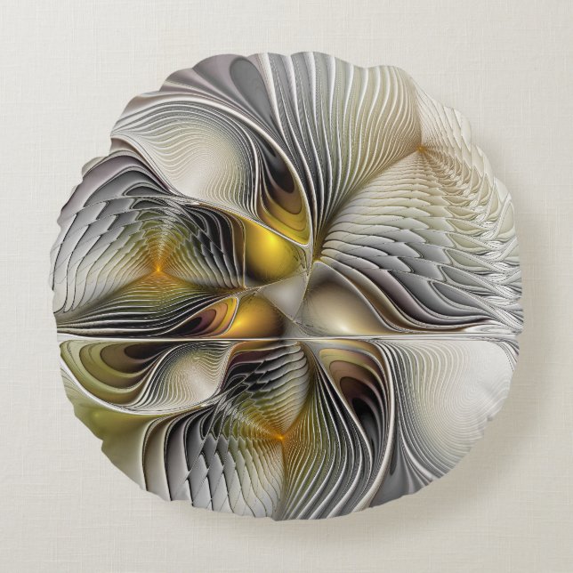 Coussins Ronds Illusion Optique Abstrait 3D Fractal Avec Profonde (Devant)