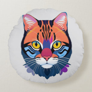 Coussins Ronds Illustration abstraite d'un visage de chat