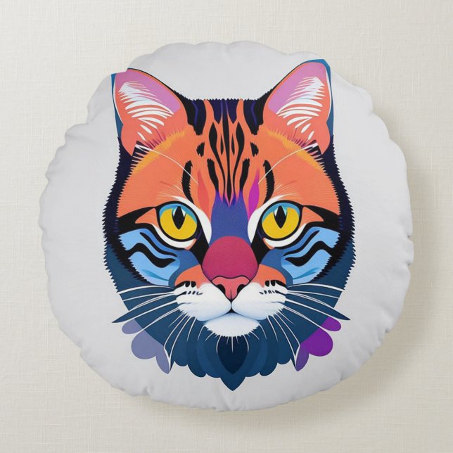 Coussins Ronds Illustration abstraite d'un visage de chat (Devant)