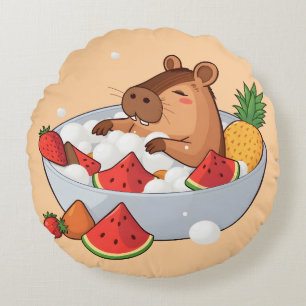 Coussins Ronds Illustration adorable de capybara dans un bain de