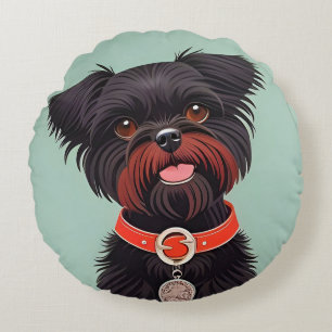Coussins Ronds Illustration charmante de chien noir