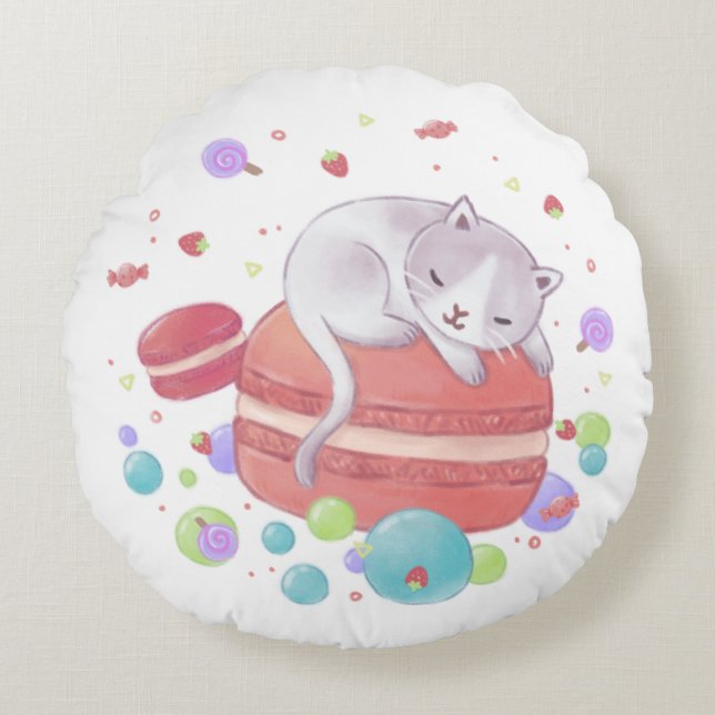 Coussins Ronds Illustration Chat & Sweets (Devant)