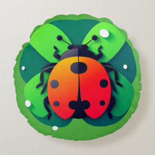Coussins Ronds Illustration colorée de coccinelle sur feuille de