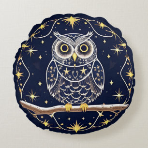 Coussins Ronds Illustration complexe de hibou nocturne